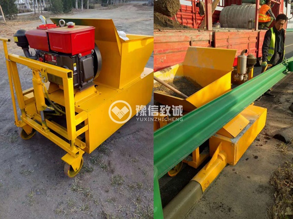 馬路邊攔水帶滑膜機,攔水帶攤鋪機施工現(xiàn)場